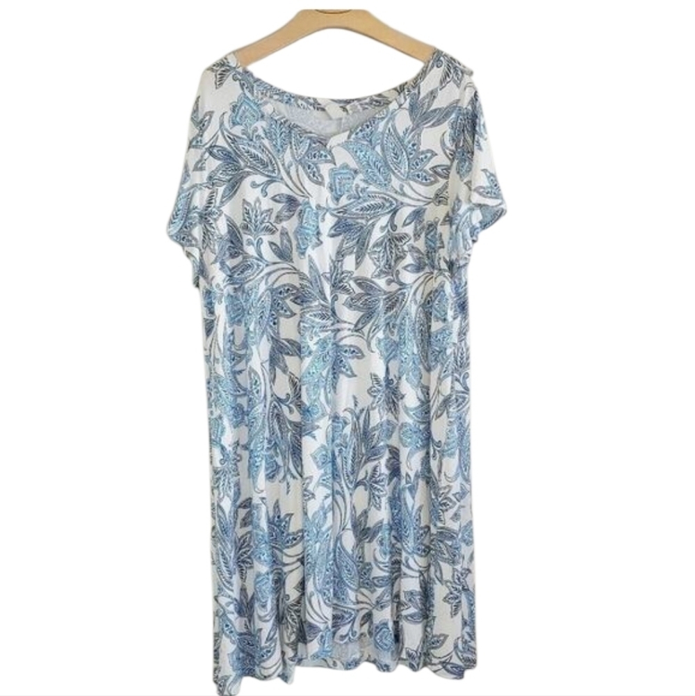 Joie Floral Paisley Print Short Sleeve Midi Dress Plus Size 2XL Summer Beach